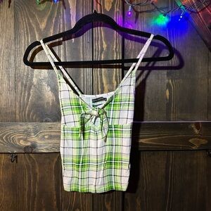 Urban Outfitters green plaid tie-front cami tank.
